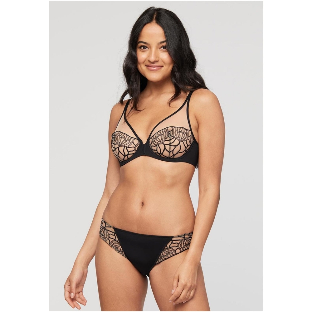 MONTELLE Intimates New Bardot Plunge Bra Black Sand sz 38D